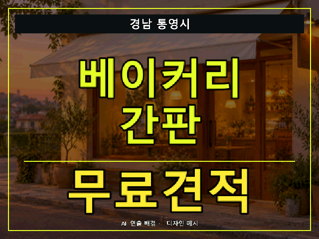 경남 통영시 베이커리 간판 무료견적 안내 썸네일 · AI 연출 배경