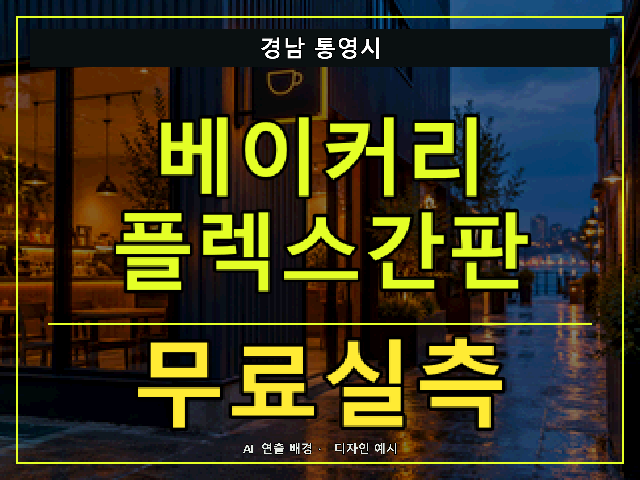 경남 통영시 베이커리 플렉스간판 무료실측 안내 썸네일 · AI 연출 배경