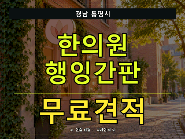 경남 통영시 한의원 행잉간판 무료견적 안내 썸네일 · AI 연출 배경