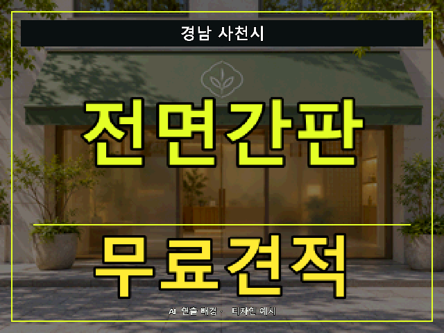 경남 사천시 전면간판 무료견적 안내 썸네일 · AI 연출 배경