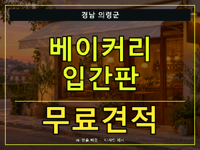 경남 의령군 베이커리 입간판 무료견적 안내 썸네일 · AI 연출 배경