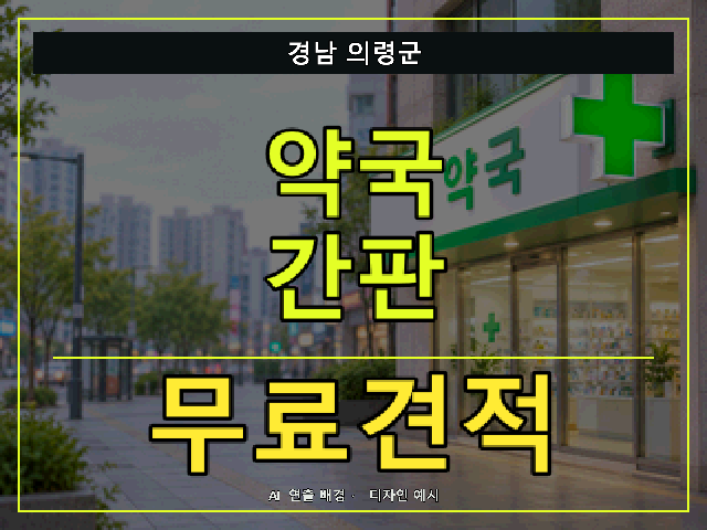 경남 의령군 약국 간판 무료견적 안내 썸네일 · AI 연출 배경