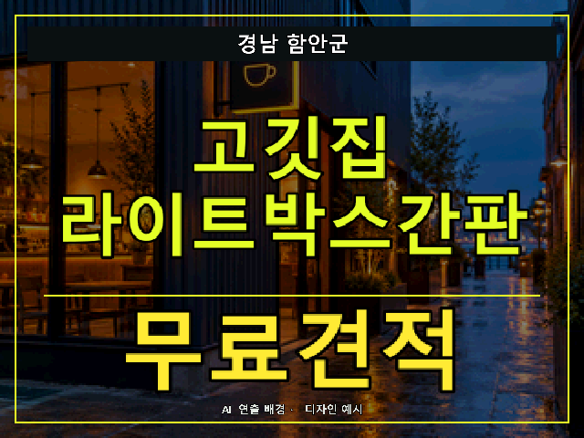 경남 함안군 고깃집 라이트박스간판 무료견적 안내 썸네일 · AI 연출 배경