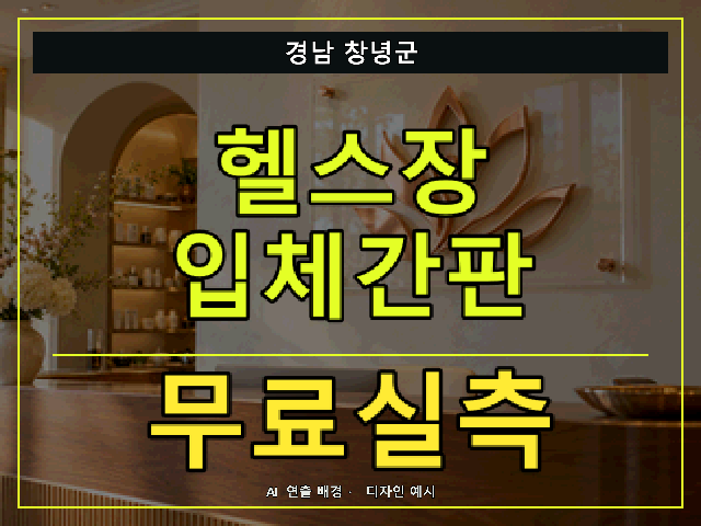 경남 창녕군 헬스장 입체간판 무료실측 안내 썸네일 · AI 연출 배경