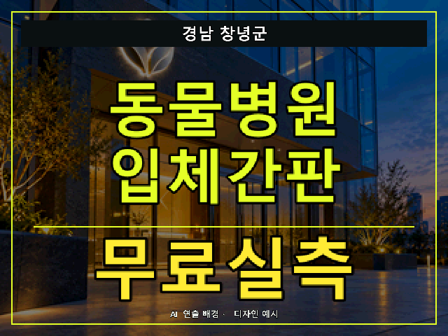 경남 창녕군 동물병원 입체간판 무료실측 안내 썸네일 · AI 연출 배경
