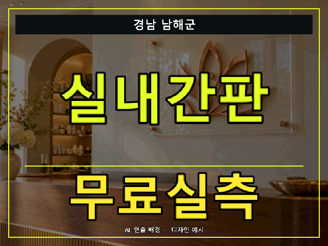 경남 남해군 실내간판 무료실측 안내 썸네일 · AI 연출 배경