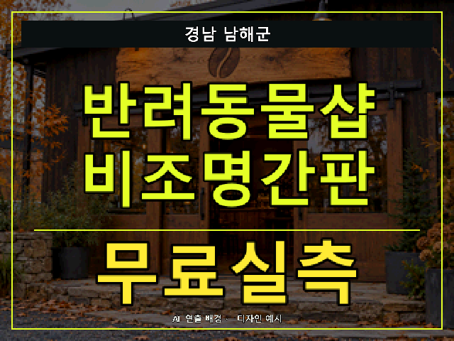 경남 남해군 반려동물샵 비조명간판 무료실측 안내 썸네일 · AI 연출 배경