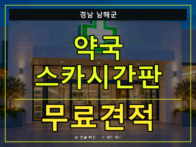경남 남해군 약국 스카시간판 무료견적 안내 썸네일 · AI 연출 배경