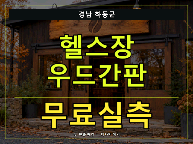 경남 하동군 헬스장 우드간판 무료실측 안내 썸네일 · AI 연출 배경