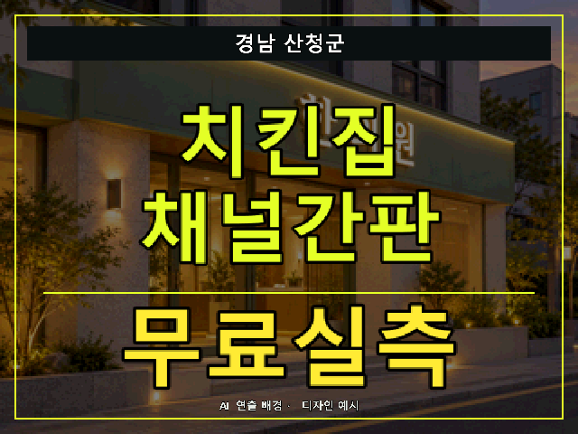 경남 산청군 치킨집 채널간판 무료실측 안내 썸네일 · AI 연출 배경