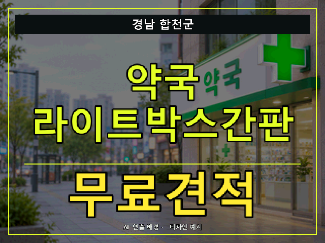 경남 합천군 약국 라이트박스간판 무료견적 안내 썸네일 · AI 연출 배경