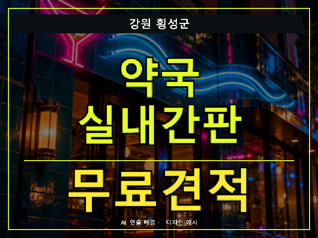 강원 횡성군 약국 실내간판 무료견적 안내 썸네일 · AI 연출 배경