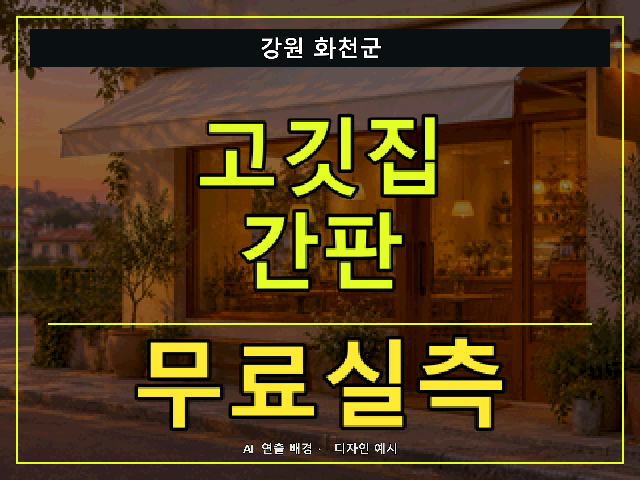 강원 화천군 고깃집 간판 무료실측 안내 썸네일 · AI 연출 배경
