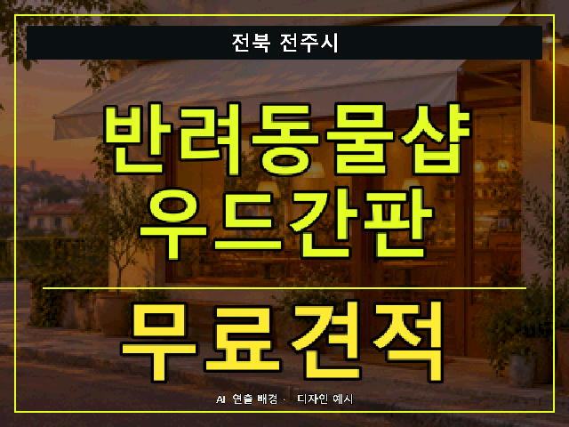 전북 전주시 반려동물샵 우드간판 무료견적 안내 썸네일 · AI 연출 배경
