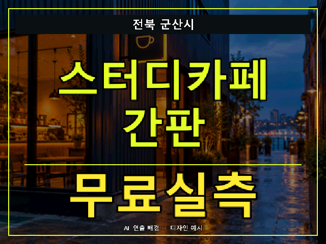 전북 군산시 스터디카페 간판 무료실측 안내 썸네일 · AI 연출 배경