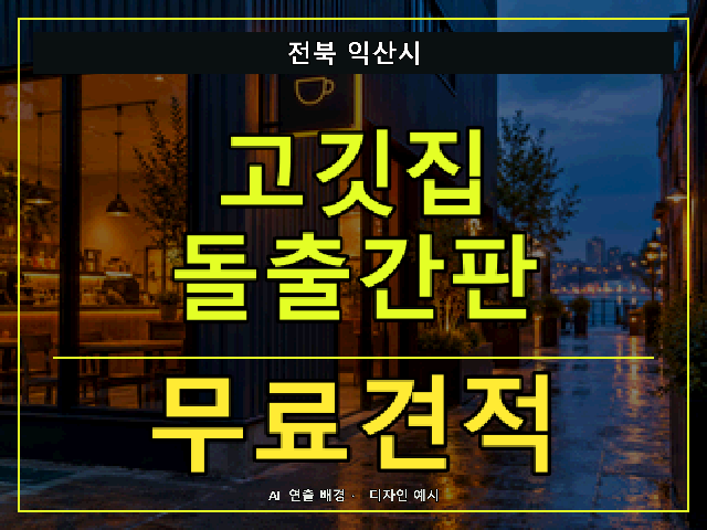 전북 익산시 고깃집 돌출간판 무료견적 안내 썸네일 · AI 연출 배경