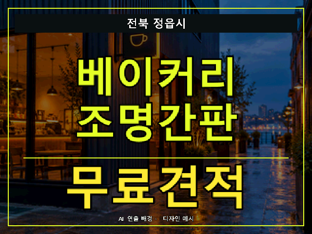 전북 정읍시 베이커리 조명간판 무료견적 안내 썸네일 · AI 연출 배경