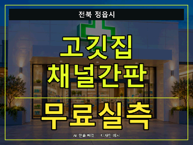 전북 정읍시 고깃집 채널간판 무료실측 안내 썸네일 · AI 연출 배경