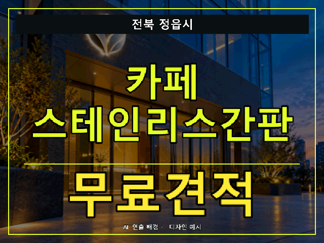 전북 정읍시 카페 스테인리스간판 무료견적 안내 썸네일 · AI 연출 배경