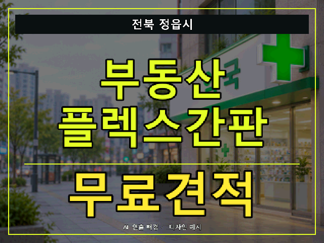 전북 정읍시 부동산 플렉스간판 무료견적 안내 썸네일 · AI 연출 배경