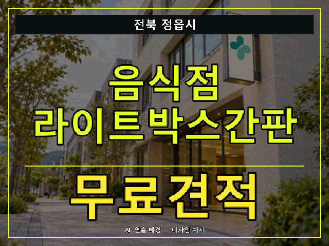 전북 정읍시 음식점 라이트박스간판 무료견적 안내 썸네일 · AI 연출 배경