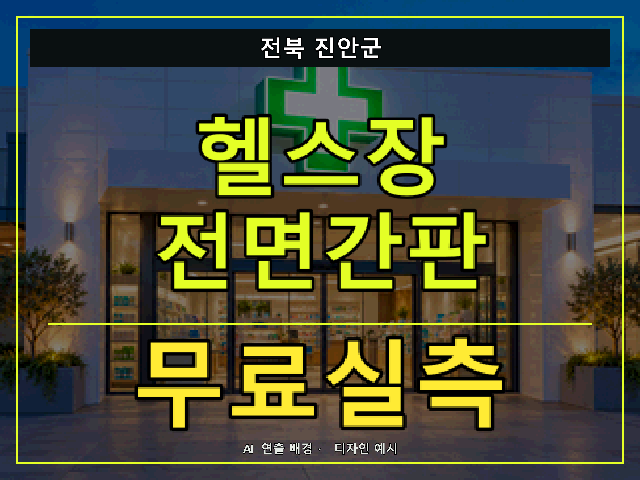 전북 진안군 헬스장 전면간판 무료실측 안내 썸네일 · AI 연출 배경