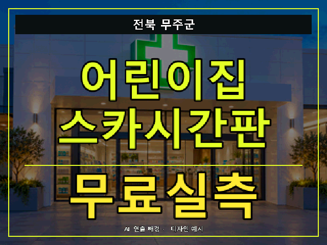 전북 무주군 어린이집 스카시간판 무료실측 안내 썸네일 · AI 연출 배경