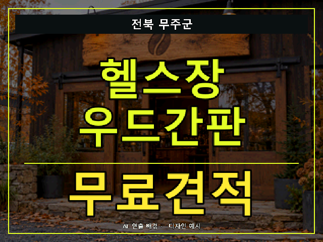 전북 무주군 헬스장 우드간판 무료견적 안내 썸네일 · AI 연출 배경