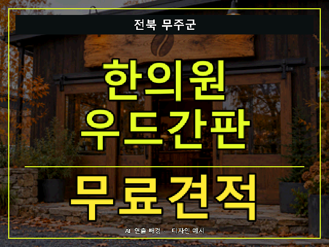 전북 무주군 한의원 우드간판 무료견적 안내 썸네일 · AI 연출 배경
