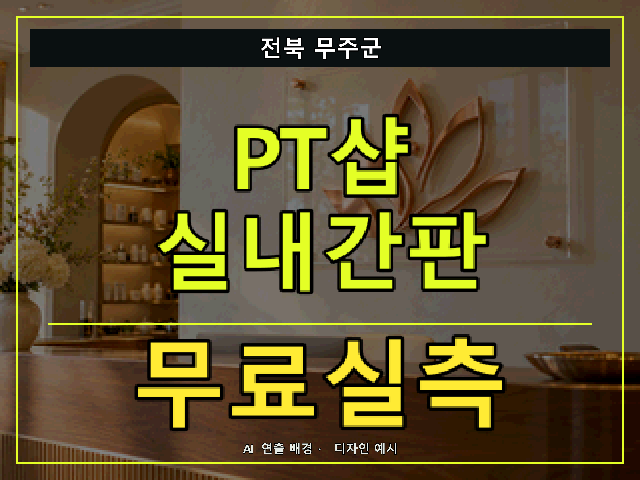 전북 무주군 PT샵 실내간판 무료실측 안내 썸네일 · AI 연출 배경