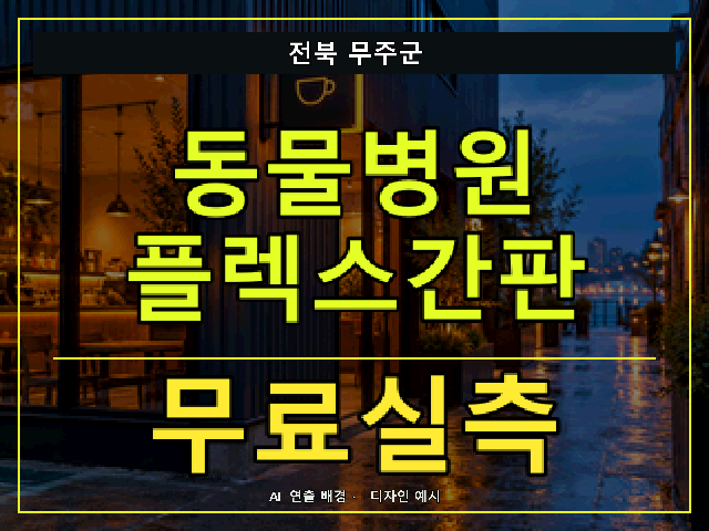 전북 무주군 동물병원 플렉스간판 무료실측 안내 썸네일 · AI 연출 배경