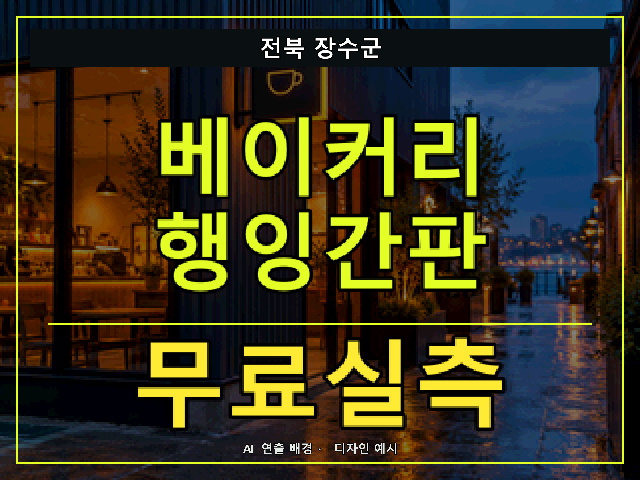 전북 장수군 베이커리 행잉간판 무료실측 안내 썸네일 · AI 연출 배경