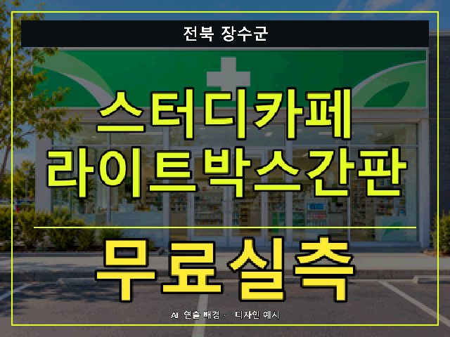 전북 장수군 스터디카페 라이트박스간판 무료실측 안내 썸네일 · AI 연출 배경