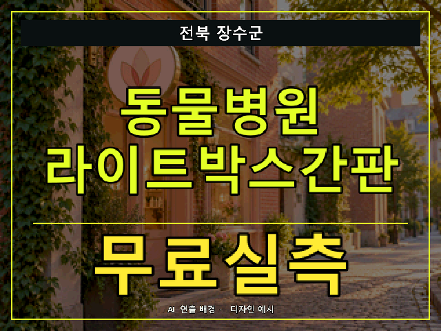 전북 장수군 동물병원 라이트박스간판 무료실측 안내 썸네일 · AI 연출 배경