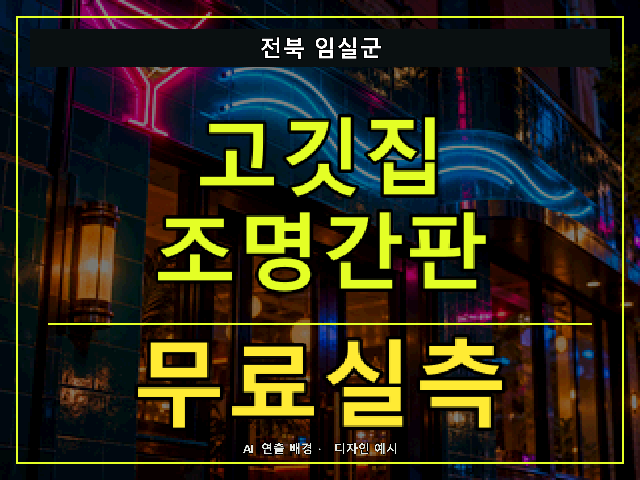 전북 임실군 고깃집 조명간판 무료실측 안내 썸네일 · AI 연출 배경