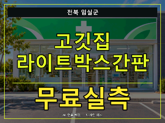 전북 임실군 고깃집 라이트박스간판 무료실측 안내 썸네일 · AI 연출 배경
