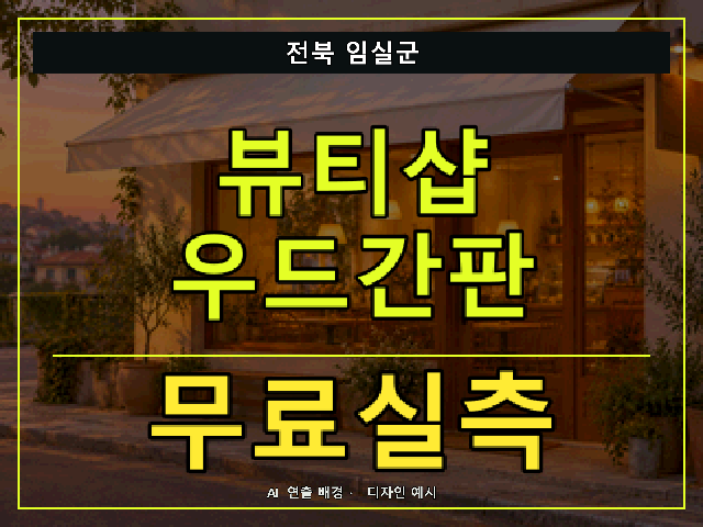 전북 임실군 뷰티샵 우드간판 무료실측 안내 썸네일 · AI 연출 배경