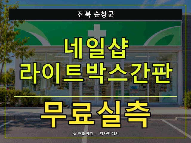 전북 순창군 네일샵 라이트박스간판 무료실측 안내 썸네일 · AI 연출 배경