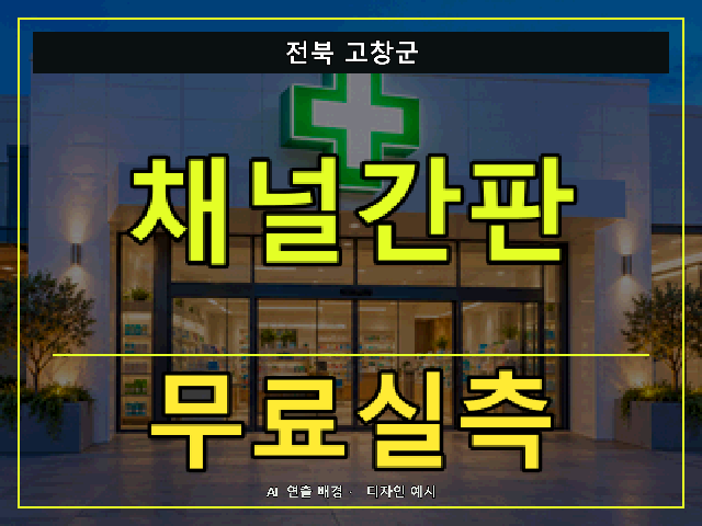 전북 고창군 채널간판 무료실측 안내 썸네일 · AI 연출 배경