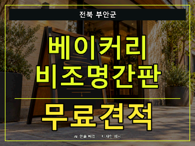 전북 부안군 베이커리 비조명간판 무료견적 안내 썸네일 · AI 연출 배경