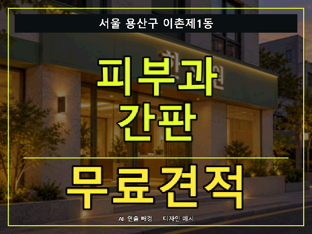 서울 용산구 이촌제1동 피부과 간판 무료견적 안내 썸네일 · AI 연출 배경
