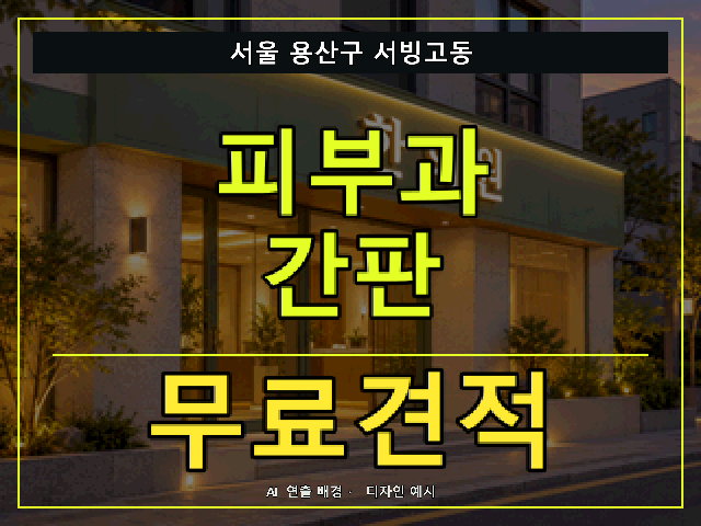 서울 용산구 서빙고동 피부과 간판 무료견적 안내 썸네일 · AI 연출 배경