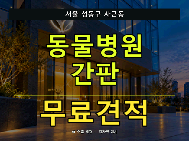 서울 성동구 사근동 동물병원 간판 무료견적 안내 썸네일 · AI 연출 배경
