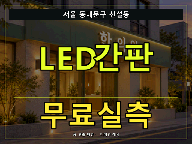 서울 동대문구 신설동 LED간판 무료실측 안내 썸네일 · AI 연출 배경