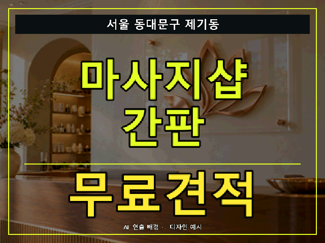 서울 동대문구 제기동 마사지샵 간판 무료견적 안내 썸네일 · AI 연출 배경