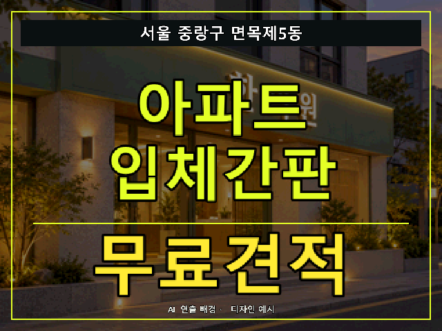 서울 중랑구 면목제5동 아파트 입체간판 무료견적 안내 썸네일 · AI 연출 배경