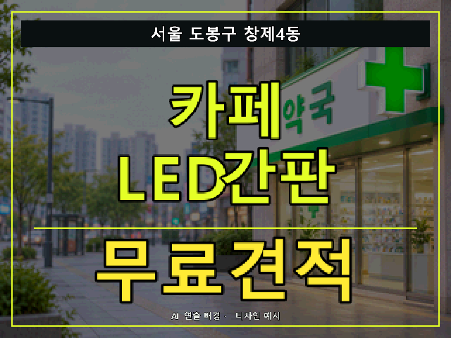 서울 도봉구 창제4동 카페 LED간판 무료견적 안내 썸네일 · AI 연출 배경