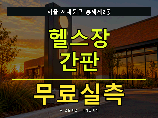 서울 서대문구 홍제제2동 헬스장 간판 무료실측 안내 썸네일 · AI 연출 배경