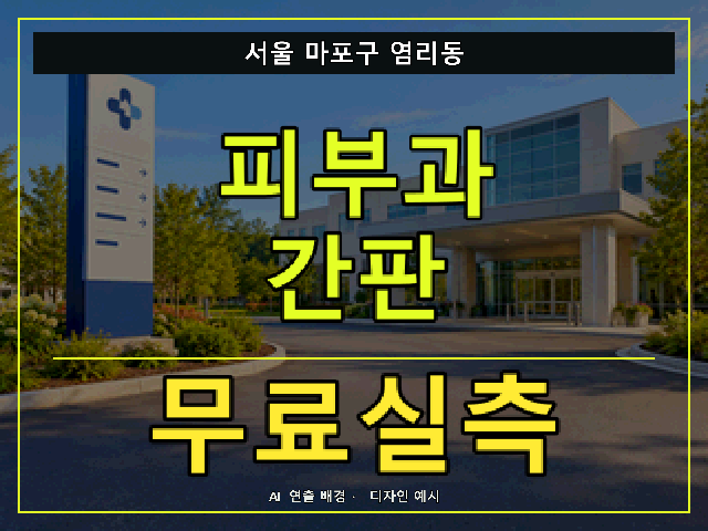 서울 마포구 염리동 피부과 간판 무료실측 안내 썸네일 · AI 연출 배경