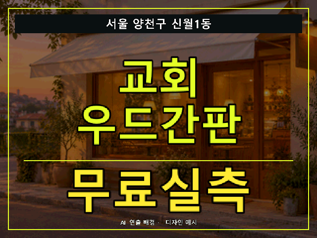 서울 양천구 신월1동 교회 우드간판 무료실측 안내 썸네일 · AI 연출 배경